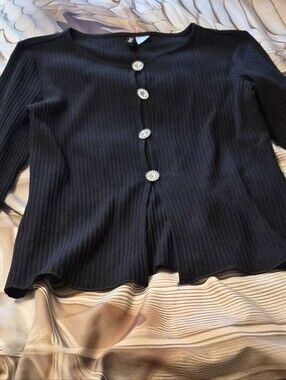 H&M Black Ribbed Cardigan with Jeweled Buttons